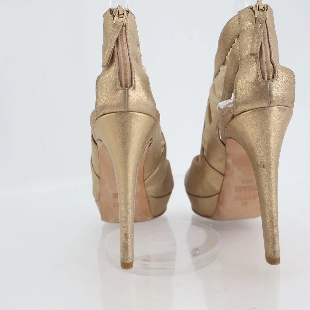 Fendi Heels Women's Size 5.5 Gold Metallic Leather Fabric Platform - Picture 6 of 13